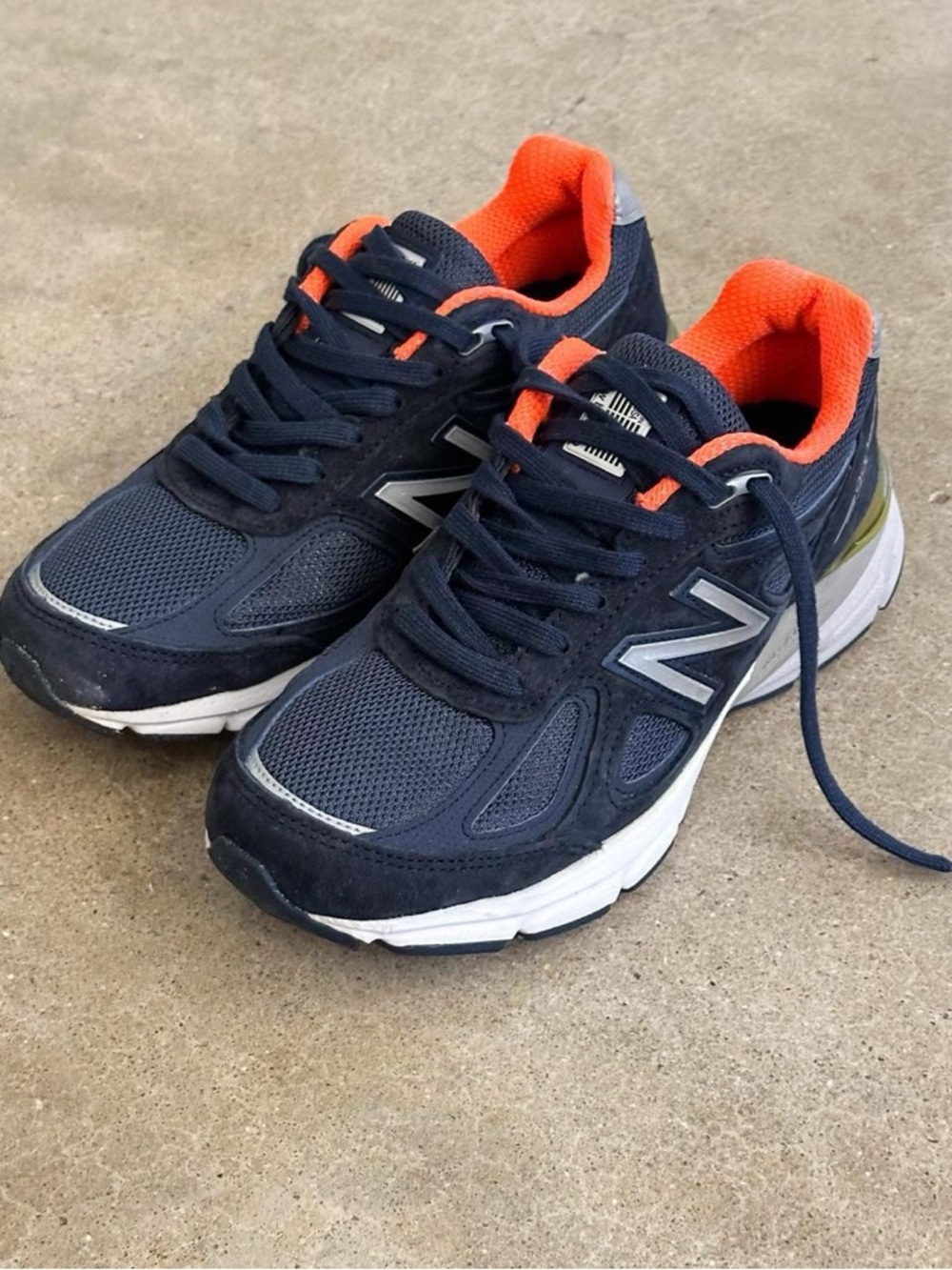 Women’s New Balance 990v4 Navy with Orange Lining Athletic Sneakers